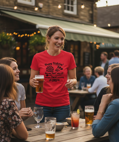 Happy Birthday! May Your 'dart' Stay Stiff and Your 'finish' Not Be Premature | Funny Darts Birthday T-shirt