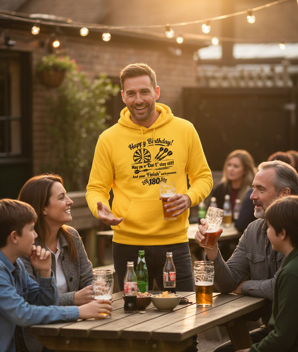 Happy Birthday! May Your 'dart' Stay Stiff and Your 'finish' Not Be Premature | Funny Darts Birthday Hoodie