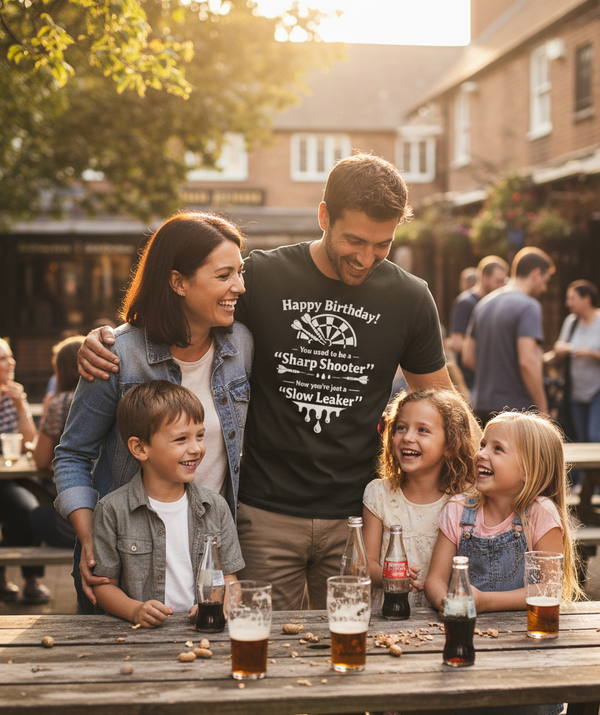 Happy Birthday! You Used to Be a 'sharp Shooter'. Now You’re Just a 'slow Leaker' | Funny Darts Birthday T-shirt