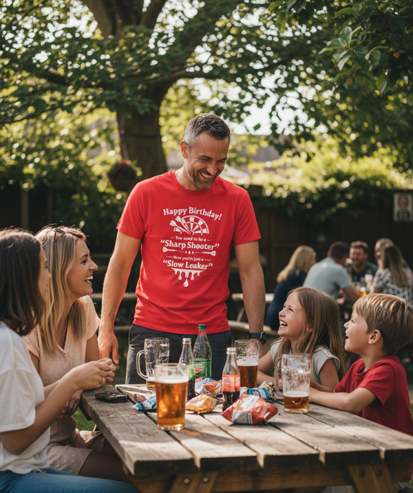 Happy Birthday! You Used to Be a 'sharp Shooter'. Now You’re Just a 'slow Leaker' | Funny Darts Birthday T-shirt