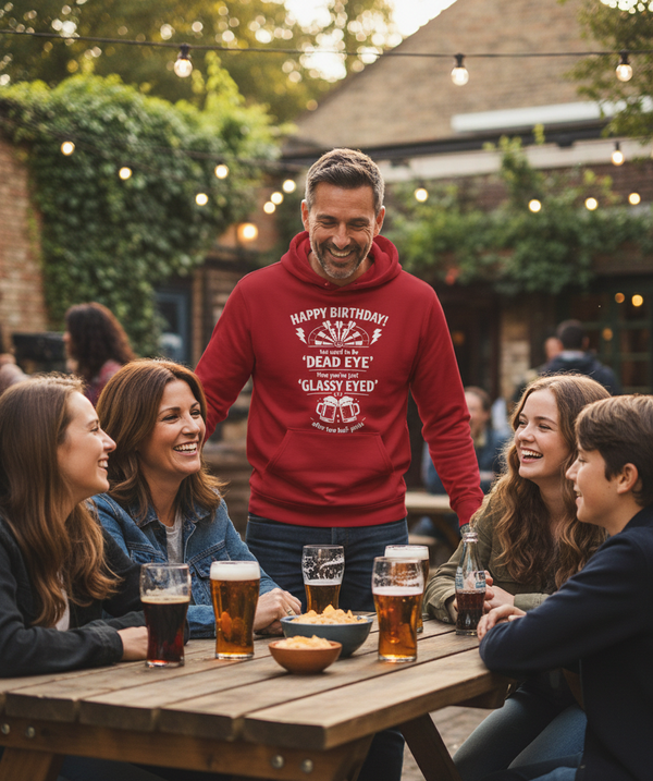 Happy Birthday! You Used to Be 'dead Eye'. Now You’re Just 'Glassy Eyed' After Two Half-pints | Funny Darts Birthday Hoodie