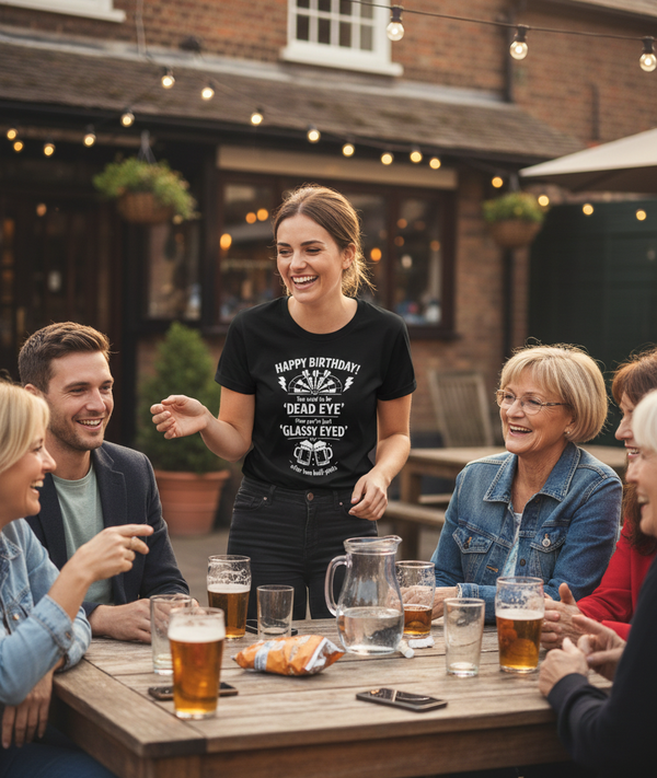 Happy Birthday! You Used to Be 'dead Eye'. Now You’re Just 'Glassy Eyed' After Two Half-pints | Funny Darts Birthday T-shirt