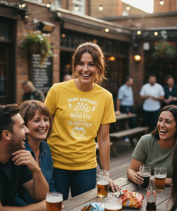 Happy Birthday! You Used to Be 'dead Eye'. Now You’re Just 'Glassy Eyed' After Two Half-pints | Funny Darts Birthday T-shirt