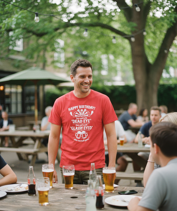 Happy Birthday! You Used to Be 'dead Eye'. Now You’re Just 'Glassy Eyed' After Two Half-pints | Funny Darts Birthday T-shirt