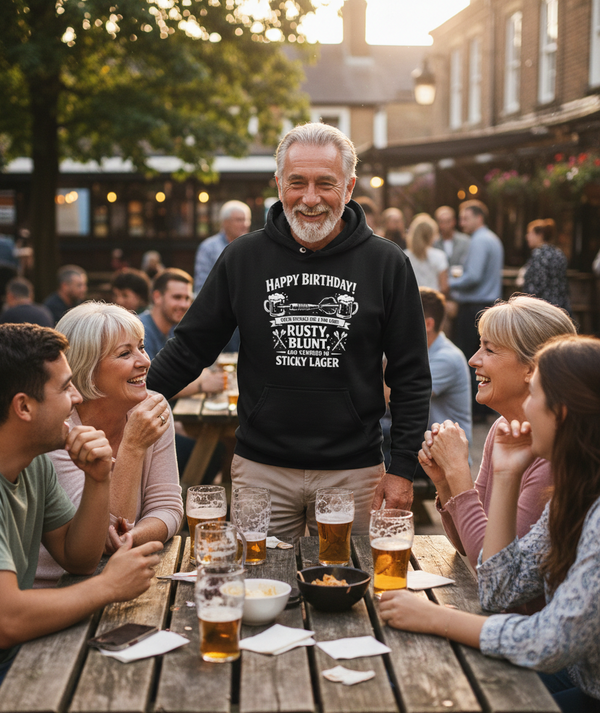 Happy Birthday! You’re Officially Like a Pub Dart: Rusty, Blunt, and Covered in Sticky Lager | Funny Darts Birthday Hoodie