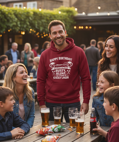 Happy Birthday! You’re Officially Like a Pub Dart: Rusty, Blunt, and Covered in Sticky Lager | Funny Darts Birthday Hoodie