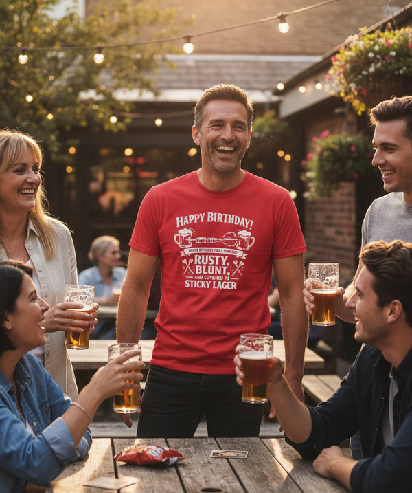 Happy Birthday! You’re Officially Like a Pub Dart: Rusty, Blunt, and Covered in Sticky Lager | Funny Darts Birthday T-shirt