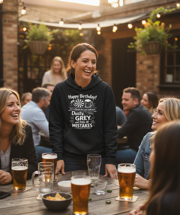 Happy Birthday! You’re Officially Like a Pub's Chalk-board: Dusty, Grey, and Full of Mistakes | Funny Darts Birthday Hoodie