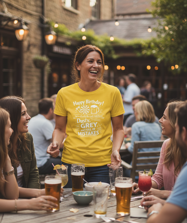 Happy Birthday! You’re Officially Like a Pub's Chalk-board: Dusty, Grey, and Full of Mistakes | Funny Darts Birthday T-shirt