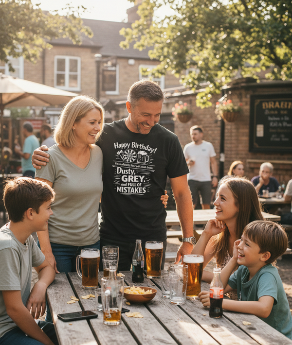 Happy Birthday! You’re Officially Like a Pub's Chalk-board: Dusty, Grey, and Full of Mistakes | Funny Darts Birthday T-shirt