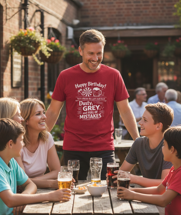 Happy Birthday! You’re Officially Like a Pub's Chalk-board: Dusty, Grey, and Full of Mistakes | Funny Darts Birthday T-shirt