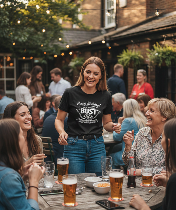 Happy Birthday! You’re Officially 'bust', Your Warranty Expired When the 1900s Ended | Funny Darts Birthday T-shirt