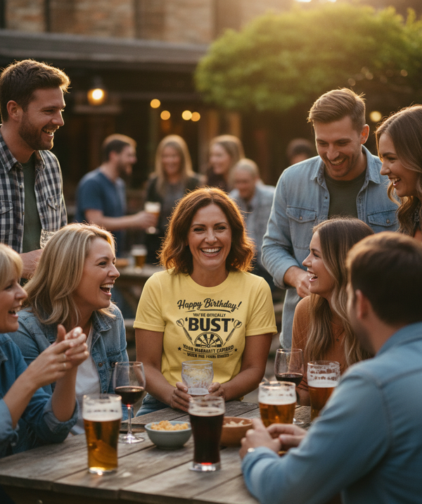 Happy Birthday! You’re Officially 'bust', Your Warranty Expired When the 1900s Ended | Funny Darts Birthday T-shirt