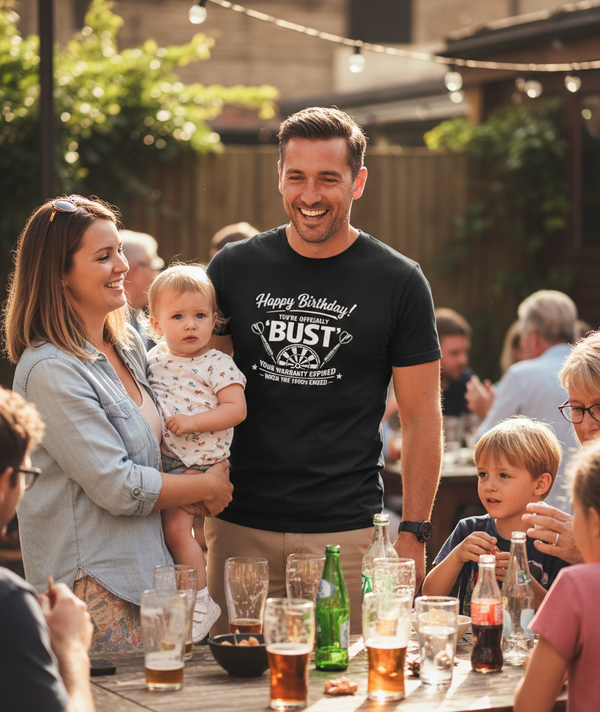 Happy Birthday! You’re Officially 'bust', Your Warranty Expired When the 1900s Ended | Funny Darts Birthday T-shirt
