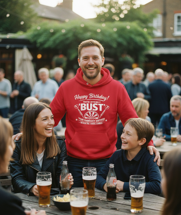 Happy Birthday! You’re Officially 'bust', Your Warranty Expired When the 1900s Ended | Funny Darts Birthday Hoodie
