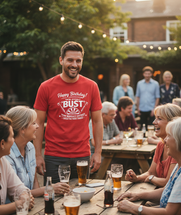 Happy Birthday! You’re Officially 'bust', Your Warranty Expired When the 1900s Ended | Funny Darts Birthday T-shirt