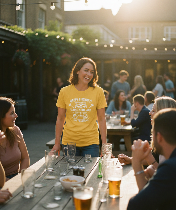 Happy Birthday! You’re Officially 'game, Shot, and Sh*tted'. Time to Go Home | Funny Darts Birthday T-shirt