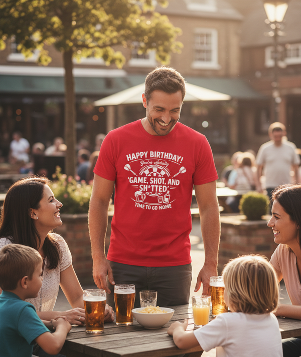 Happy Birthday! You’re Officially 'game, Shot, and Sh*tted'. Time to Go Home | Funny Darts Birthday T-shirt