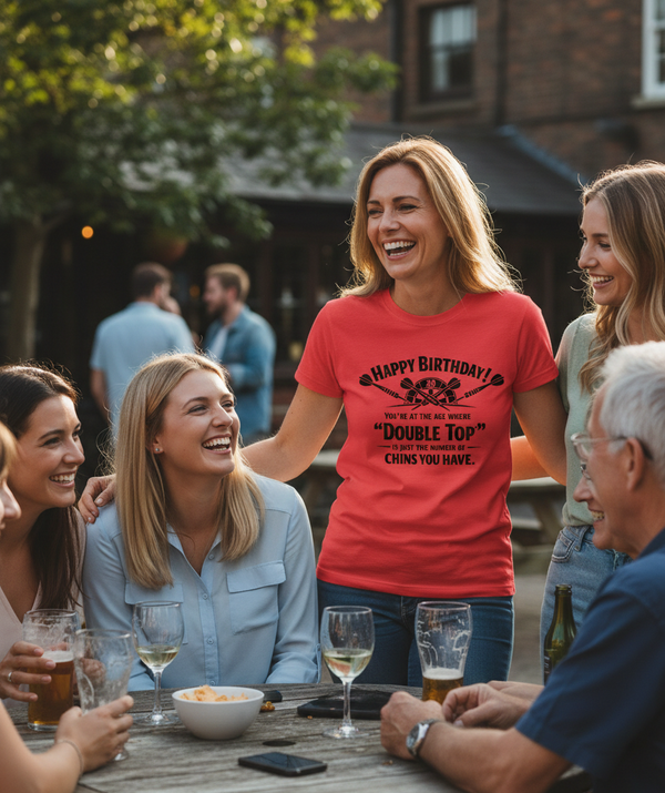 Happy Birthday! You’re at the Age Where 'double Top' is Just the Number of Chins You Have | Funny Darts Birthday T-shirt
