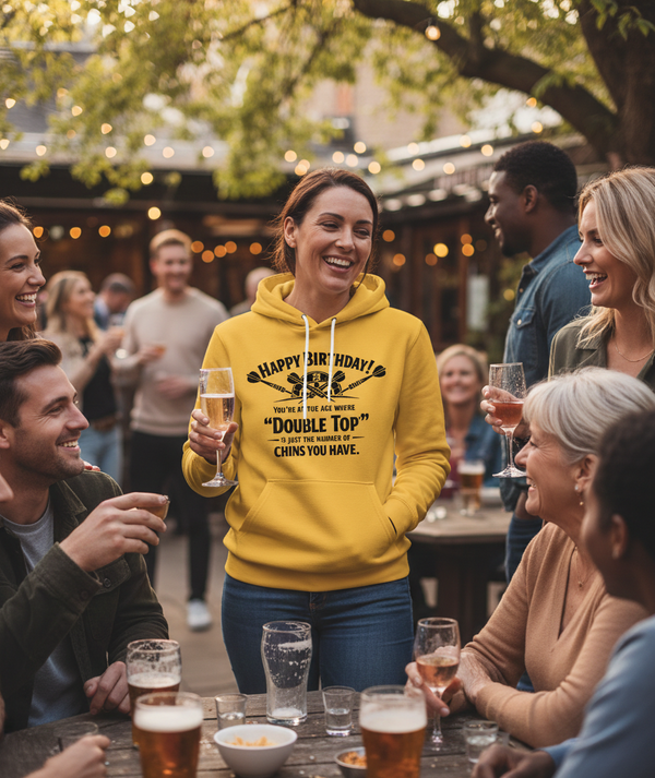 Happy Birthday! You’re at the Age Where 'double Top' is Just the Number of Chins You Have | Funny Darts Birthday Hoodie
