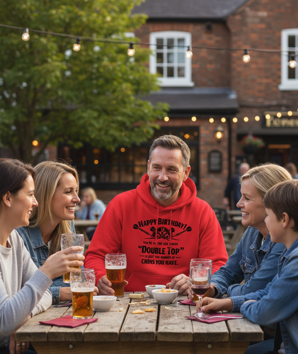 Happy Birthday! You’re at the Age Where 'double Top' is Just the Number of Chins You Have | Funny Darts Birthday Hoodie