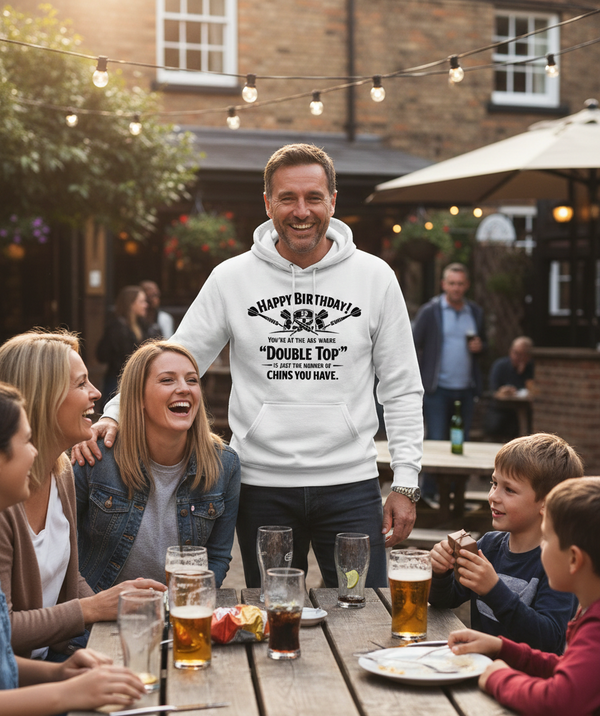 Happy Birthday! You’re at the Age Where 'double Top' is Just the Number of Chins You Have | Funny Darts Birthday Hoodie