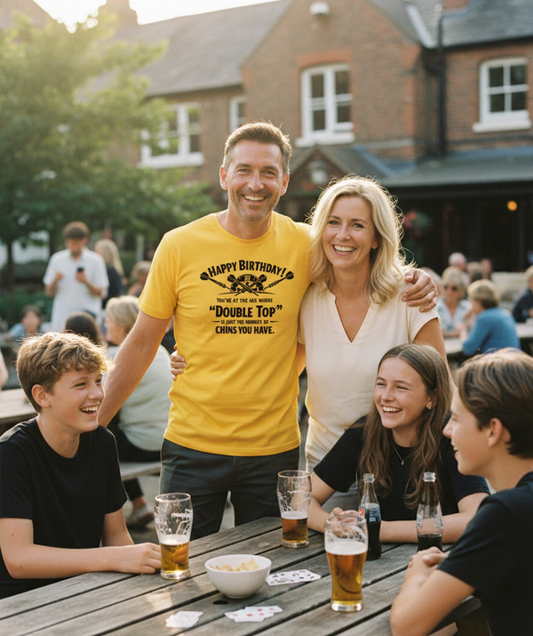 Happy Birthday! You’re at the Age Where 'double Top' is Just the Number of Chins You Have | Funny Darts Birthday T-shirt