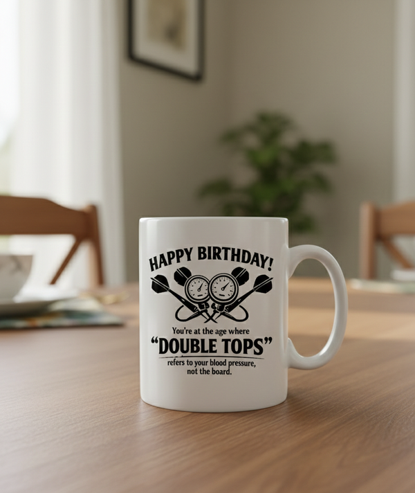 Happy Birthday! You’re at the Age Where 'double Tops' Refers to Your Blood Pressure, Not the Board | Funny Darts Birthday Mugs