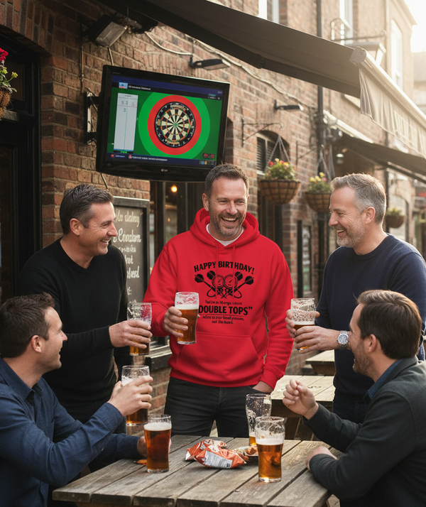 Happy Birthday! You’re at the Age Where 'double Tops' Refers to Your Blood Pressure, Not the Board | Funny Darts Birthday Hoodie