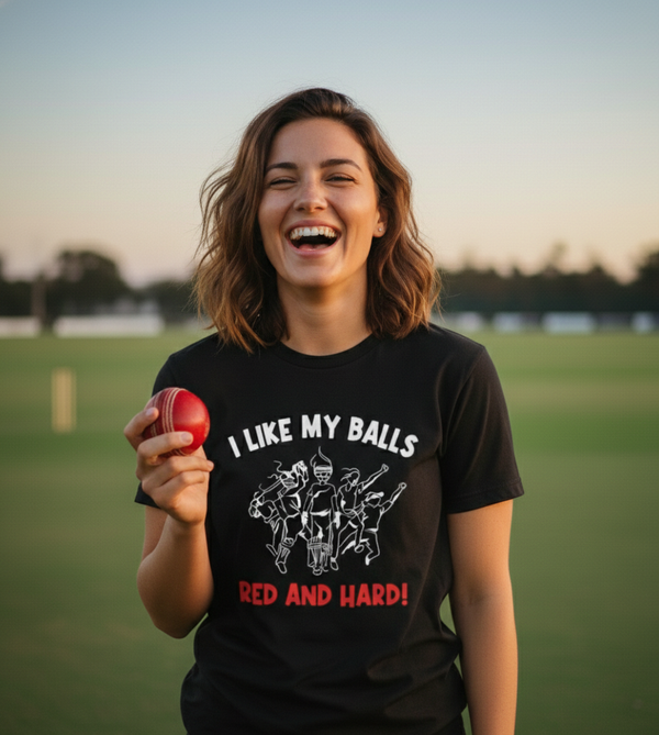 I Like My Balls Red And Hard | Funny Cricket T-Shirt