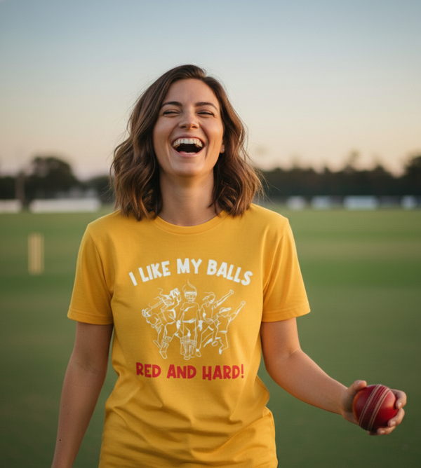 I Like My Balls Red And Hard | Funny Cricket T-Shirt
