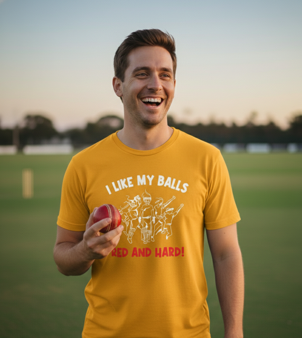 I Like My Balls Red And Hard | Funny Cricket T-Shirt