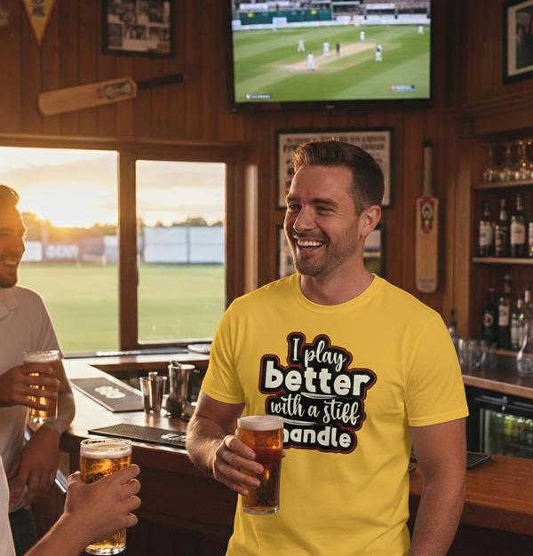 I Play Better With A Stiff Handle Cricket T-shirt | Funny Cricket T-shirt