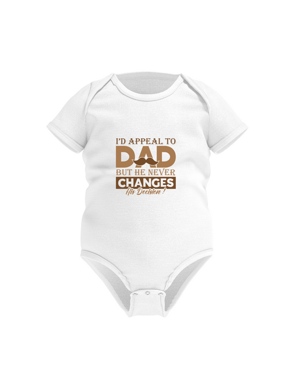 I’d Appeal to Dad, but He Never Changes His Decision – Funny Cricket Baby Bodysuit, Organic or In-Conversion to Organic Cotton, Self Fabric Bound Neckline, Cuffs and Leg Openings