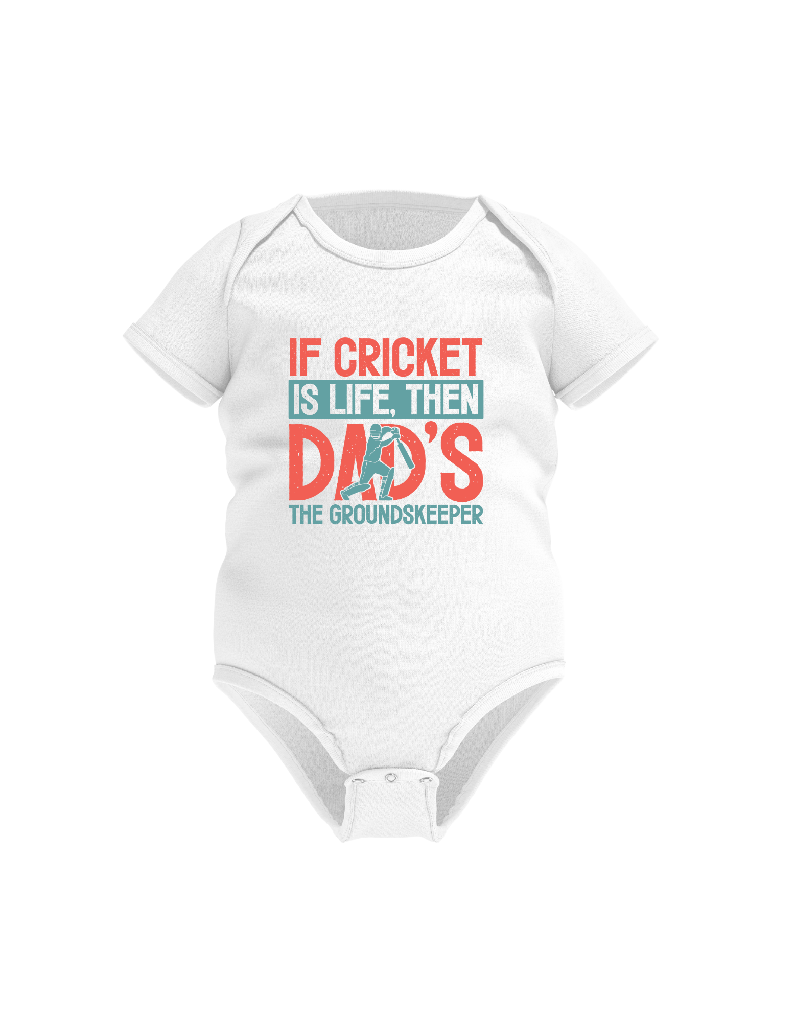If Cricket Is Live, Then Dad’s the Groundskeeper! Funny Cricket Baby Bodysuit, Organic or In-Conversion to Organic Cotton, Self Fabric Bound Neckline, Cuffs and Leg Openings