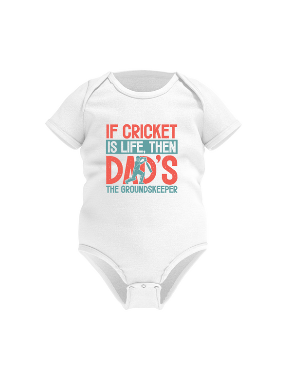 If Cricket Is Live, Then Dad’s the Groundskeeper! Funny Cricket Baby Bodysuit, Organic or In-Conversion to Organic Cotton, Self Fabric Bound Neckline, Cuffs and Leg Openings