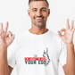 A man wearing a white t-shirt with a funny tennis slogan on the front that reads 'Shh....i'm About To Ace Your Ego'