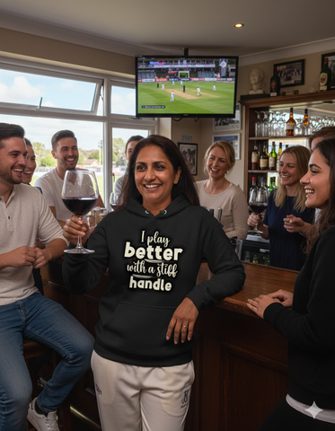 I Play Better with a Stiff Handle! | Funny Cricket Hoodie