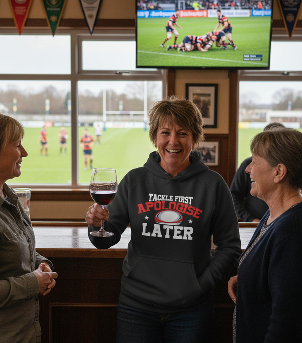 Tackle First Apologise Later | Funny Rugby Hoodie