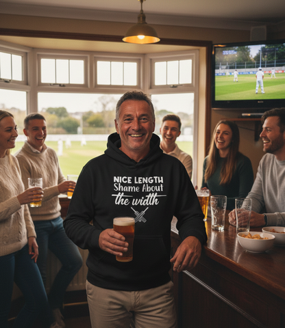 Nice Length, Shame About The Width | Funny Cricket Hoodie