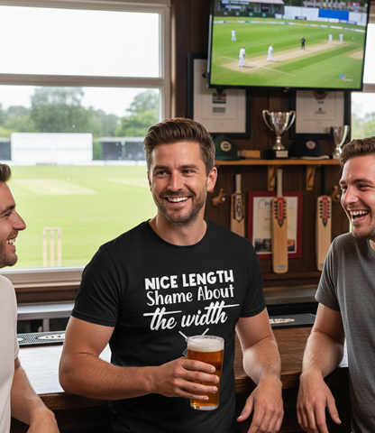 Nice Length Shame About The Width | Funny Cricket T-shirt