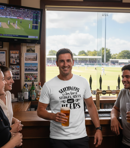 Sundays Are for Sledges, Sixes, and Beers | Funny Cricket T-Shirt