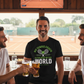 Three men in a bar with a TV showing a tennis match, one wearing a t-shirt about being the best tennis coach. The man is wearing a Cows Corner t-shirt with the tennis coach slogan on the front that reads 'My Tennis Coach Is the Best in the World (and I’ve Checked)'. Cows Corner gifts are perfect for sport-mad fans, these gifts work brilliantly for birthdays, new baby celebrations, Father’s Day, Mother’s Day, Christmas, anniversaries, thank you gifts, end-of-season team awards, graduations, retirements 