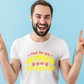 A man wearing a white t-shirt with Mind the Gap Between Your Bat and Pad on the front. A Funny Cricket Hoodie, Premium Fabric, Multiple Adult Sizes