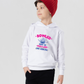 A little boy wearing a white hoodie with Bowled Over by Mum’s Love (and Cooking) on the front.  A Funny Cricket Hoodie, Premium Fabric, Multiple Junior Sizes, Perfect for Boys and Girls