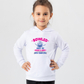 A little girl wearing a white hoodie with Bowled Over by Mum’s Love (and Cooking) on the front.  A Funny Cricket Hoodie, Premium Fabric, Multiple Junior Sizes, Perfect for Boys and Girls