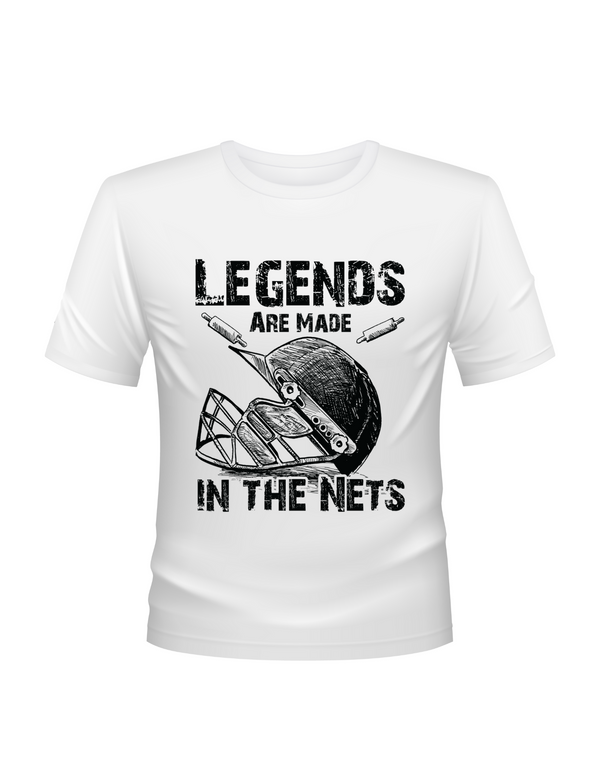 Legends Are Made In The Nets – Funny Cricket T-shirt. Funny Cricket T-shirt, Premium Fabric, Multiple Adult Sizes