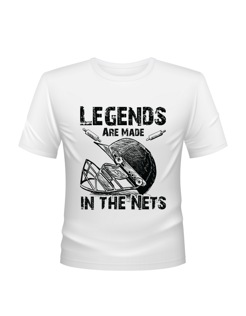 Legends Are Made In The Nets – Funny Cricket T-shirt. Funny Cricket T-shirt, Premium Fabric, Multiple Adult Sizes