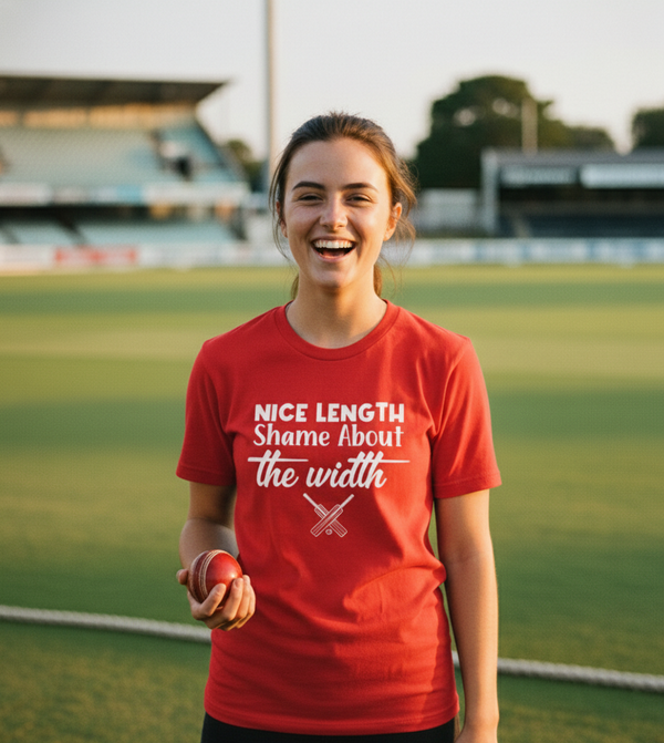 Nice Length Shame About The Width | Funny Cricket T-shirt