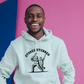 A man wearing a white hoodie with Stokes Stunner, on the front. A Funny Cricket Hoodie, Premium Fabric, Multiple Adult Sizes
